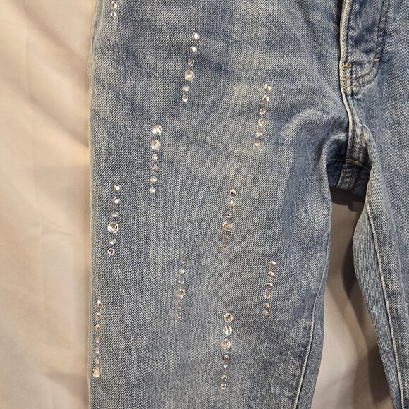 Lucky Legend High Rise Crop Jeans 90's Rhinestones Size 0/25 Light Blue 80318 - Picture 2 of 11